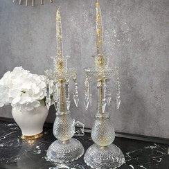 تصویر شمعدان باکارات آویز کریستال طلایی 