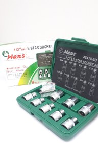 تصویر جعبه بکس 9 پارچه 1/2 سری E سایز E10-E24 هنس مدل 46410-9B ا HANS 9 pcs E-star socket set HANS 9 pcs E-star socket set