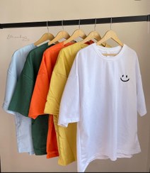 تصویر تیشرت نخ پنبه طرف لبخند دو رنگ سفید و سبز - سفید 