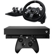 تصویر کنسول بازی مایکروسافت Xbox One X ظرفیت 1 ترابایت به همراه فرمان بازی لاجیتیک Microsoft Xbox One X - 1TB Game Console