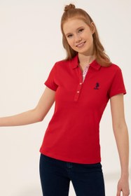 تصویر پولوشرت روزمره زنانه قرمز یو اس پولو 50246287-VR171 ا Kadın Kırmızı Polo Yaka T-Shirt Basic Kadın Kırmızı Polo Yaka T-Shirt Basic