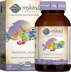 تصویر Garden of Life ویتامین های دوران بارداری - mykind Organics Prenatal Multi - 180 قرص، مولتی ویتامین غذای کامل گیاهی، اسید فولات و نه اسید فولیک و ترکیب تسکین دهنده معده، مکمل های ارگانیک پره ناتال برای زنان - ارسال 20 روز کاری Garden of Life Prenatal Vitamins - mykind Organics Prenatal Multi - 180 Tablets, Vegan Whole Food Multivitamin, Folate not Folic Acid & Stomach Soothing Blend, Organic Prenatals Supplements for Women