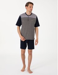 تصویر ست پیژامه و لباس خواب Pierre Cardin اورجینال مردانه برند پیرکاردین 1166299 Brown Short Sleeve 3-Piece Jacquard Pajama Set 50314446-VR135 