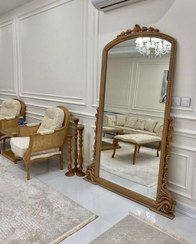 تصویر آینه قدی چوبی سلطنتی مدل فرانسوی کلاسیک منبت کاری شده 