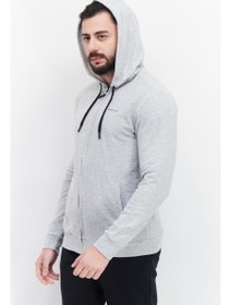 تصویر سویشرت مردانه با کلاه و آستین بلند، خاکستری با لوگوی برند برند kenneth cole Men Hooded Long Sleeve Brand Logo Sweatshirt, Grey