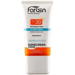 تصویر کرم ضد آفتاب بی رنگ فاربن مناسب انواع پوست با SPF30 حجم 50میل 