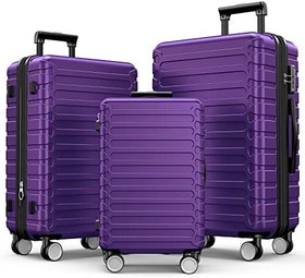 تصویر مجموعه چمدان SHOWKOO قابل ارتقا ABS Hardshell 3 عدد Clearance Bagage Hardside ست چمدان بادوام سبک وزن چمدان چرخ دار با قفل TSA (بنفش) 