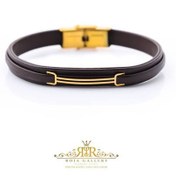تصویر دستبند چرم و طلا مردانه - کد LB-78657- 78656 