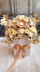 تصویر شمع رنگ کرم قهوه‌ای و نسکافه‌ای باكس گل از جنس شمع 