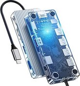 تصویر مانیتور دوگانه ORICO USB C، داک شفاف 11 در 1 نوع C با HDMI برای لپ تاپ 3*USB-A 3.0 پورت، USB2.0 Type-A، HDMI 4K، RJ45، TF&amp;SD، USB3.0 Type-C، VGA( 1080@60Hz) سازگاری گسترده - ارسال 15 الی 20 روز کاری 