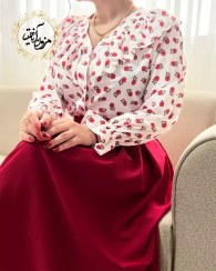 تصویر شومیز یقه خورشیدی سفید قرمز طرح دلارز 