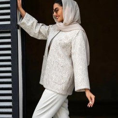 تصویر مانتو کتی گیپور رنگ کرم 