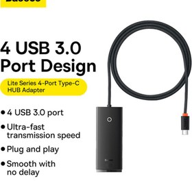 تصویر هاب 4 پورت USB 3.0 باسئوس مدل Hub Lite Series -WKQX030401 