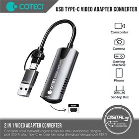 تصویر مبدل یو اس بی و تایپ سی به اچ‌دی‌ام‌آی کوتسی 83015 Coteci 83015 2 in 1 Video Adapter Converter USB-A Type-C HDMI Laptop HP