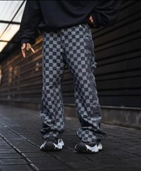 تصویر شلوار بگ مردانه کاستوم شطرنجی بغل چریکی کاستوم مشکی Black Guerrilla checkered custom bag pants