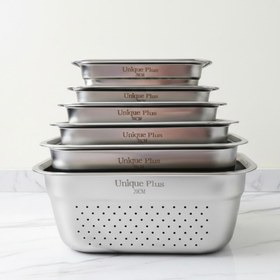 تصویر ست آبکش و لگن استیل ۱۲ پارچه یونیک مدل مربع | (cm 22 / 24 / 26 / 28 / 30 / 32) 