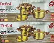 تصویر زودپز تفال طلایی دوقلو اصل فرانسه بسیار با کیفیت دوظرف6لیترو4لیتر TEFAL