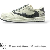 تصویر کفش بسکتبال نایکی جردن ۱ ترویس اسکات نورث فیس رنگ طوسی 