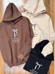 تصویر هودی دخترانه طرح پروانه جنس دونخپنبه رنگ طوسی و کرم 