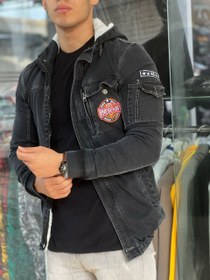 تصویر اوور کت جین تمام خز ذغالی 2024 Men's Denim Jackets