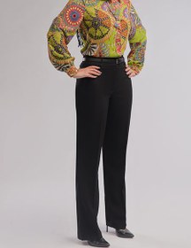 تصویر شلوار زنانه برنس مدل پریانا فاق بلند کرپ مشکی 