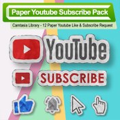 تصویر 12 دکمه با طرح کاغذی برای درخواست لایک و سابسکرایب یوتیوب برای نرم افزار کمتازیا 