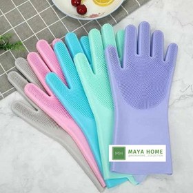 تصویر دستکش ظرف شوییئ سیلیکونی اسکاچ دار مجیک گلو - طوسی Multi functional Silicone Cleaning Glover