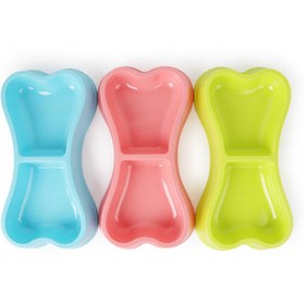 تصویر ظرف غذا دوقلو سگ و گربه طرح استخوان Anti-Drop Plastic Material Bone Shape Pet