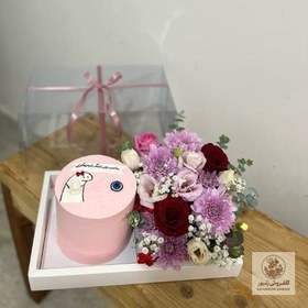 تصویر پک هدیه و کیک تولد با گل پدر | کد: ZNB-ST6 
