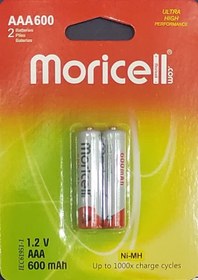 تصویر باتری نیم قلمی شارژی moricell 1.2v AAA600Mah 