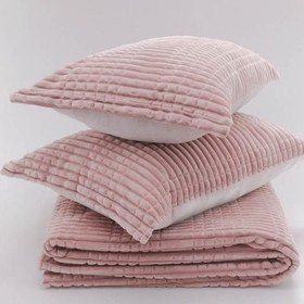 تصویر ست پتو دو نفره ۳ تکه مدرن لاین رنگ پودری برند merinos Modern Line 3 Piece Double Blanket Set Powder