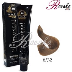 تصویر رنگ مو کد 32-6 رنگ بلوند بژ تیره حجم 120 میل آوایی Awaii hair color code 6-32, volume 120 ml, dark beige blonde color