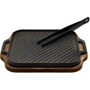 تصویر تابه گریل چدن مربع با چوب و انبر یونیک کد UN-6015 