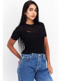 تصویر بلوز زنانه یقه گرد کوتاه با بافت، مشکی برند only Women Crew Neck Short Sleeve Textured Top, Black