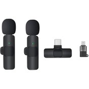 تصویر میکروفون یقه ای بی سیم K9 Dual + تبدیل Type-C to Lightning ا K9 Dual Wireless Microphones K9 Dual Wireless Microphones