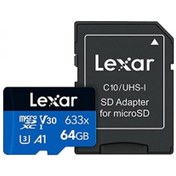 تصویر کارت حافظه microSDXC لکسار مدل 633X-A1-V30 کلاس 10 استاندارد UHS-I U3 - 64 Lexar TransMemory MicroSD Memory