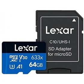 تصویر کارت حافظه microSDXC لکسار مدل 633X-A1-V30 کلاس 10 استاندارد UHS-I U3 - 64 Lexar TransMemory MicroSD Memory