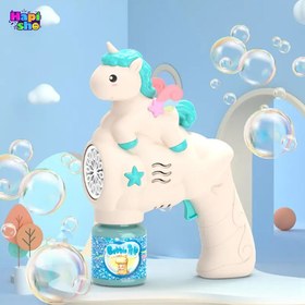 تصویر تفنگ حباب ساز مخزن دار باتری خور با چراغ مدل یونیکورن YHO TOYS_اسباب بازی 