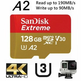 تصویر کارت حافظه microSDXC سن دیسک مدل Extreme کلاس A2 استاندارد UHS-I U3 سرعت 190MBps ظرفیت 128 گیگابایت کارت حافظه Micro SDXC سن دیسک مدل Extreme کلاس A2 سرعت 190MBps کلاس ۲ استاندارد UHS-I U3 ظرفیت 128GB