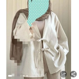 تصویر کت مانتو لینن فری سایز ۳۸ تا ۴۴ قد ۷۰ رنگ مشکی و کرم 