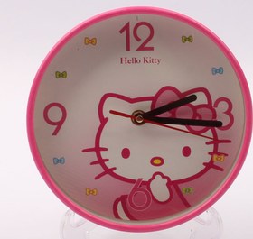 تصویر ساعت دیواری آرام گرد دخترانه طرح هلوکیتی Hello kitty (سایز کوچک) 