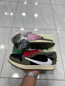 تصویر نایک جردن ۱ بدون ساق تراویس اسکات زیتونی سبز جیر Nike air Travis Scott Olive Green 