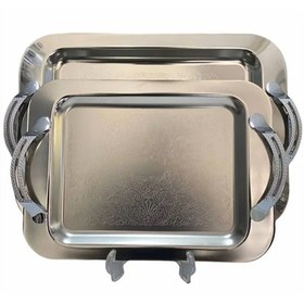 تصویر سینی مستطیل استیل طرح دار 2 سایز 