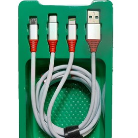 تصویر کابل شارژ سه سر مودم کت مدل MCB -002 طول 120سانتی متر 2.1 آمپرUSB TO MICRO USB . 