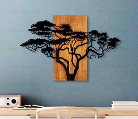 تصویر تابلو دکوراتیو دیواری درخت چوب و فلز مدرنT129 - مشکی 