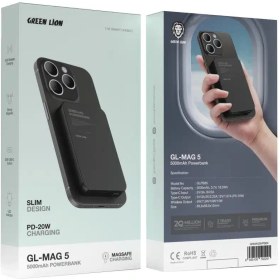 تصویر پاوربانک گرین مدل GL-MAG 5 ظرفیت ۵۰۰۰ میلی آمپر مغناطیسی 