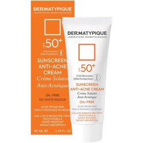 تصویر کرم ضد آفتاب بدون رنگ درماتیپیک SPF50 مدل Anti -acne محافظ UVA ،UVB، ضد آب، ضد جوش و آکنه، مناسب پوست‌های چرب و مختلط حجم 40 میلی‌لیتر 