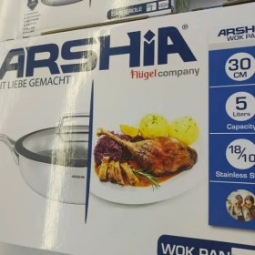 تصویر ماهی تابه استیل کف لیزری عرشیا 30 سانتی متری مدل SS050-3168 ARSHIA SS050-3168 Stainless Steel Non-Stick 3Ply WokPan with Lid 30CM