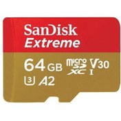 تصویر کارت حافظه MicroSDXC سن دیسک مدل Extreme کلاس 10 استاندارد UHS-I U3 A2 V30 سرعت 160 مگابایت بر ثانیه ظرفیت 64 گیگابایت SanDisk MicroSDXC Extreme Class 10 UHS-I U3 A2 V30 Speed 160MB/s 64GB Memory Card
