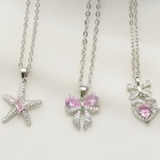 تصویر گردنبند سواروسکی جواهری نگین صورتی (پاپیون، قلب، ستاره دریایی) 